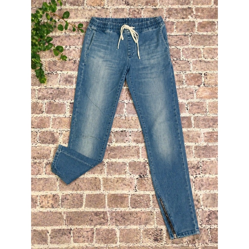 PacSun Active Stretch Denim Joggers Medium Wash Blue Skinny Ankle Zip Womens S